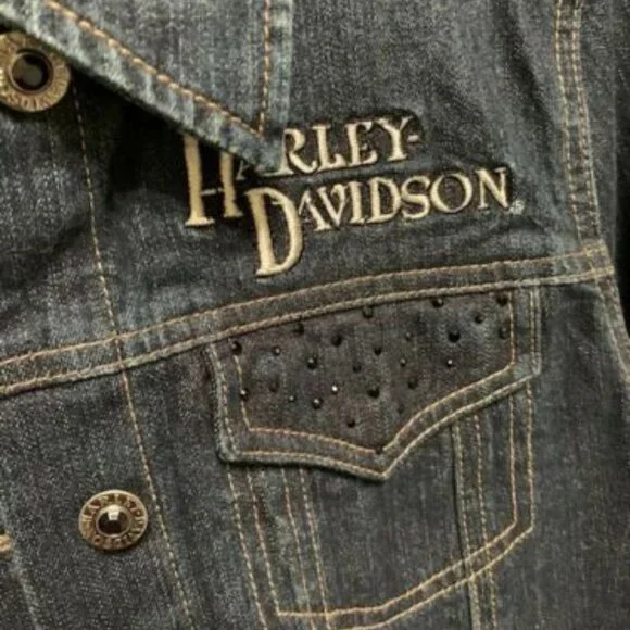 Harley Davidson Women's Denim Bling Eagle Jacket - Picture 3 of 7